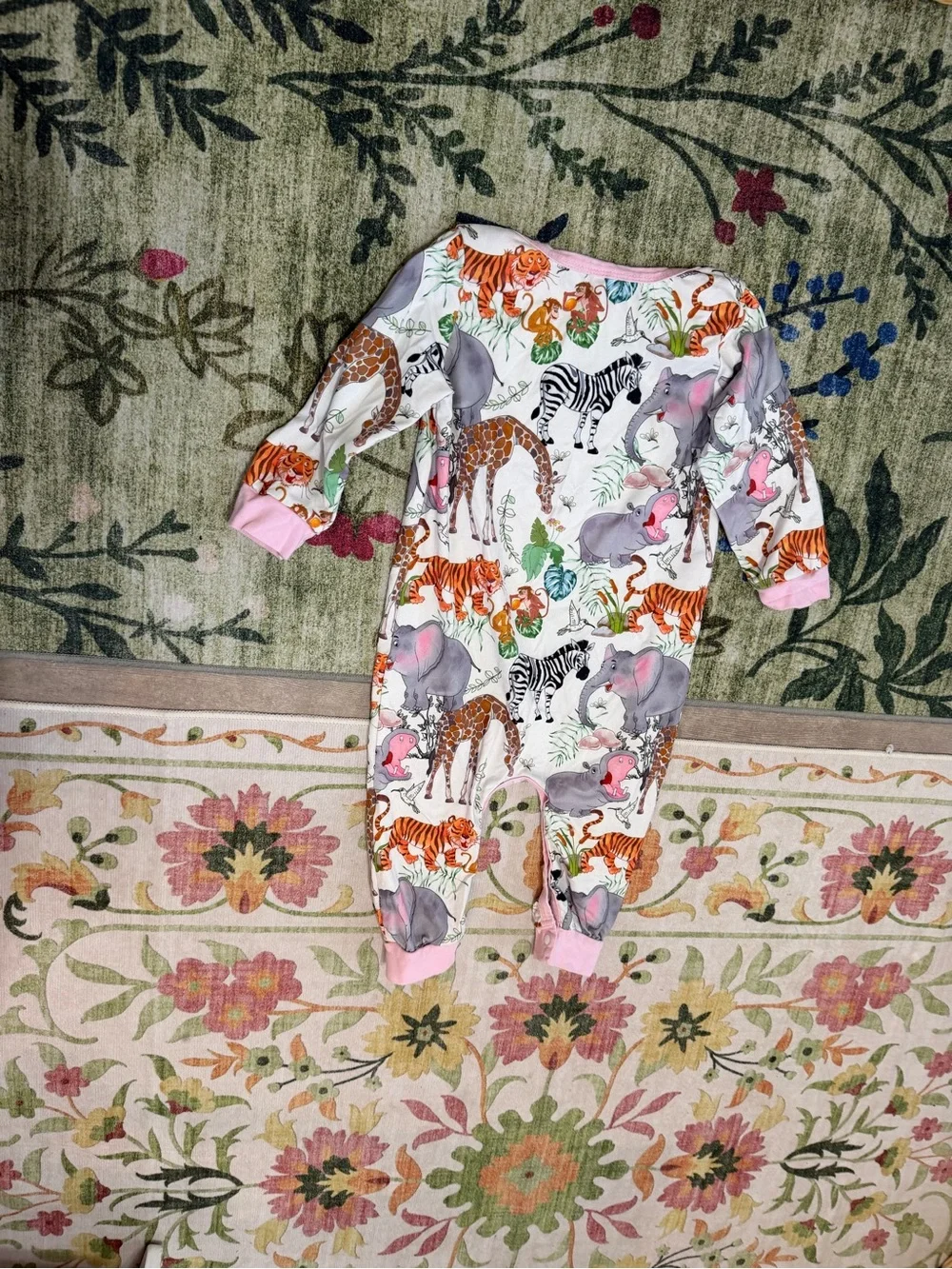 Pink-Trim Safari Animal Print Footie Pajamas for Kids